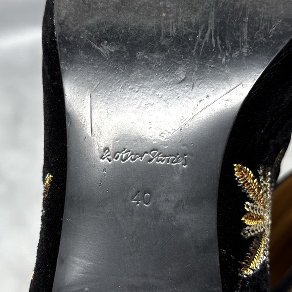 & Other Stories Black Velvet Ankle Boots with Gold Floral Embellishments - Picture 12 of 16